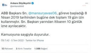 ABB: 3 Yildir Toplam 19 Gun Izin Kullanan Mansur Yavas Yarin Izine Cikiyor