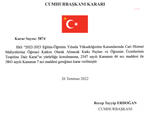 Universite Katki Paylari ve Ogrenim Ucretlerine Zam Karari, Resmi Gazete’de