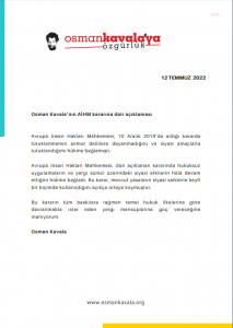Osman Kavala: AIHM Kararinin Baski Altindaki Yargi Mensuplarina Guc Verecegine Inaniyorum