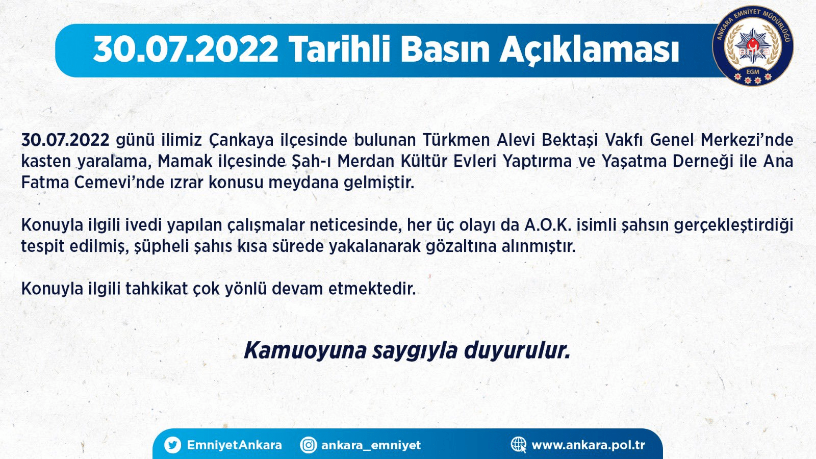 Ankara’da Üç Alevi Kurumuna Saldırı Ankara’da Türkmen Alevi Bektaşi Vakfı Genel Merkezi, Şah-ı Merdan Kültür