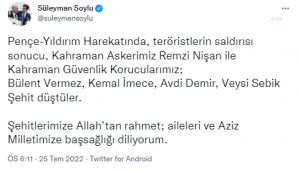 Suleyman Soylu Acikladi: Pence Yildirim Harekat Bolgesinde 5 Sehit