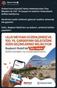 Ulus Meydani ve 100. Yil Carsisi’nin Gelecegini Baskentliler Belirleyecek