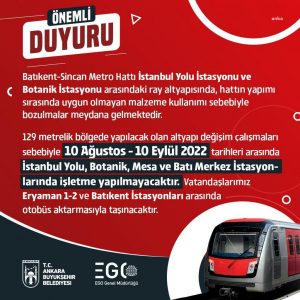 ABB Uyardi: Ankara Metrosu’nda Altyapi Calismasi Yarin Basliyor