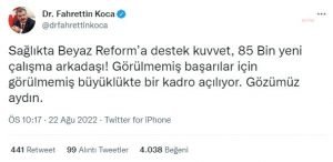 Saglik Bakani Fahrettin Koca: "Bakanligimiz Bu Yil 85 Bin Kadro Aciyor"