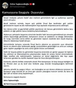 AKP’li Zehra Taskesenlioglu: Bu iftiralari atan ya da taraf olan herkesle yargi onunde hesaplasacagim