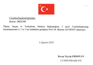 OSYM Baskanligina Prof. Dr. Bayram Ali Ersoy Atandi