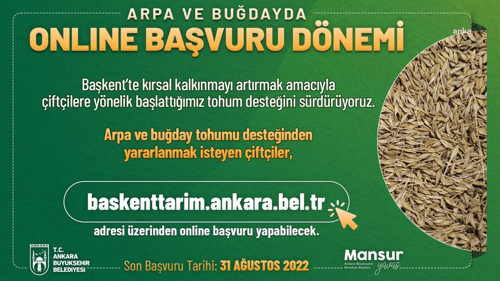 Ankara Büyükşehir Belediyesi (ABB), çiftçilere tohum desteği sağlayarak da yerli