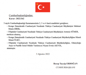 Buyukelci Kararnamesi Yayinlandi: Merkeze Alinan 7 Buyukelcinin Yerine Atama Yapildi