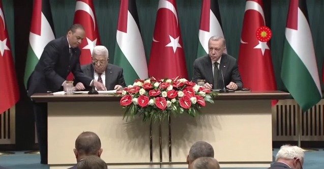 Cumhurbaşkanı Recep Tayyip Erdoğan, Filistin Devlet Başkanı Mahmud Abbas ile