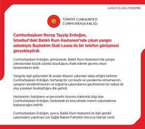 Cumhurbaskani Erdogan, Balikli Rum Hastanesi’nin Bashekimi Stati Leana Ile Gorustu