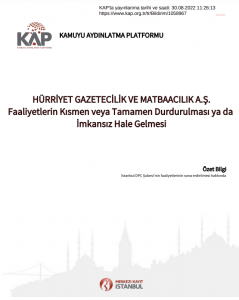 Demiroren Holding, Baski Tesisi Istanbul DPC’yi kapatarak 105 calisanin is aktini feshedecegini duyurdu