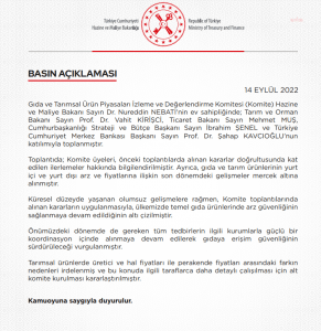GIDA VE TARIMSAL URUN PIYASALARI IZLEME VE DEGERLENDIRME KOMITESI, FIYAT FARKLARININ NEDENINI ARASTIRMAK UZERE ALT KOMITE KURULMASINI KARARLASTIRDI