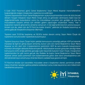 IYI PARTI'NIN 81 IL BASKANINDAN ORTAK ACIKLAMA: "METIN OZISIK HDP'YE BAKANLIKLA ILGILI GORUS BEYAN ETMEMISTIR"