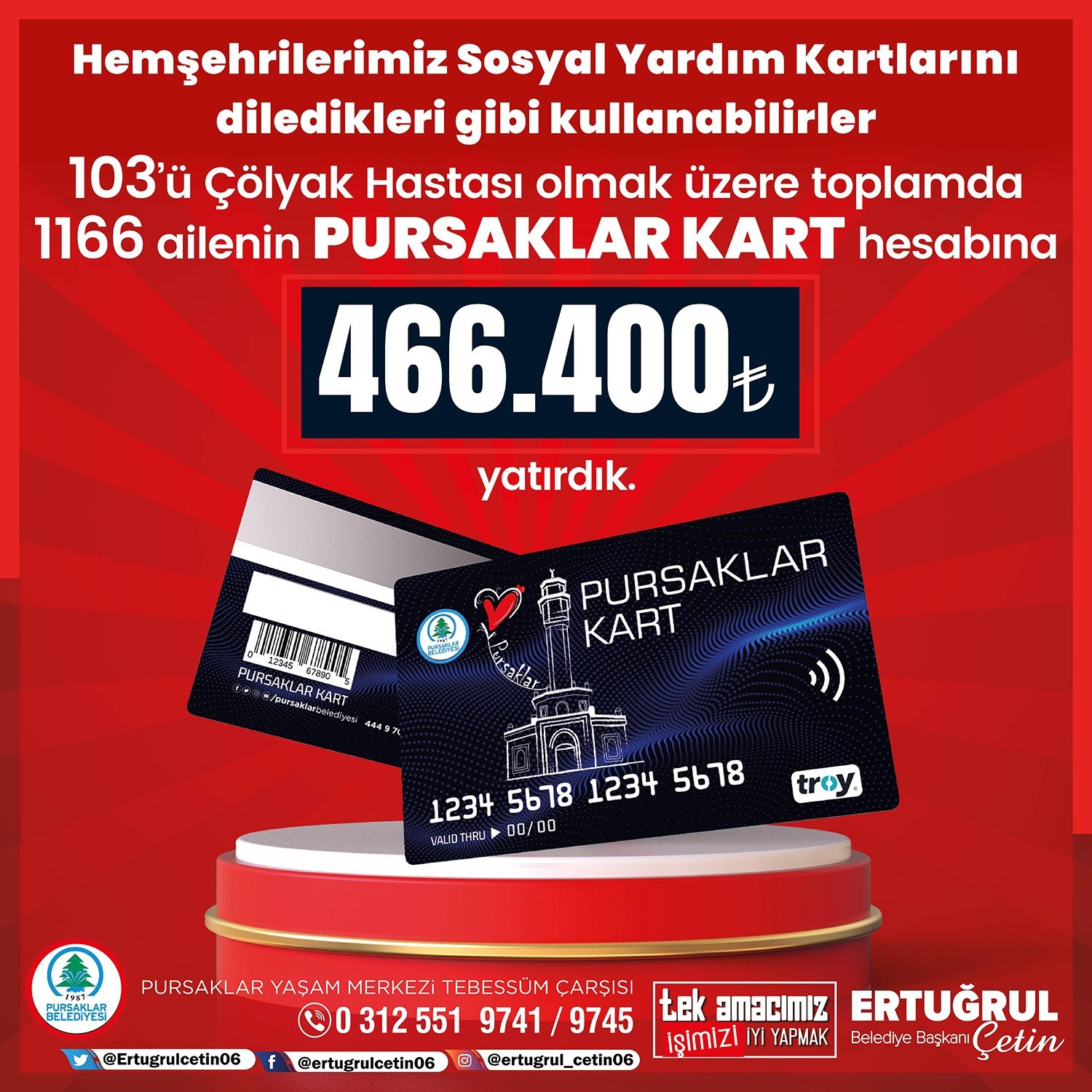 Pursaklar Beldiyesi, ihtiyaç sahibi ailelere dağıtımını gerçekleştirdiği Pursaklar Kart ile