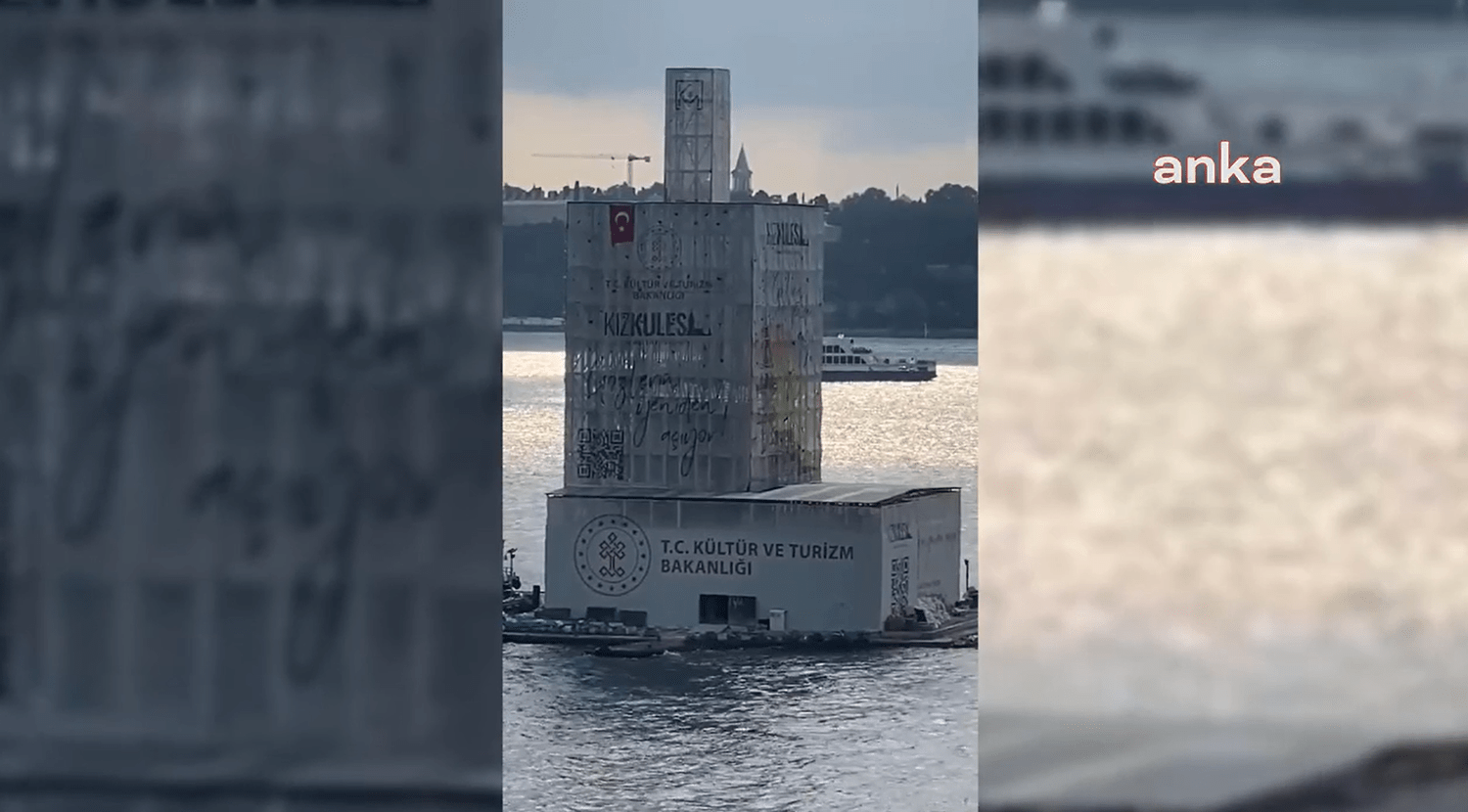 Restorasyon çalışmaları süren Kız Kulesi ile ilgili bir videoda perde