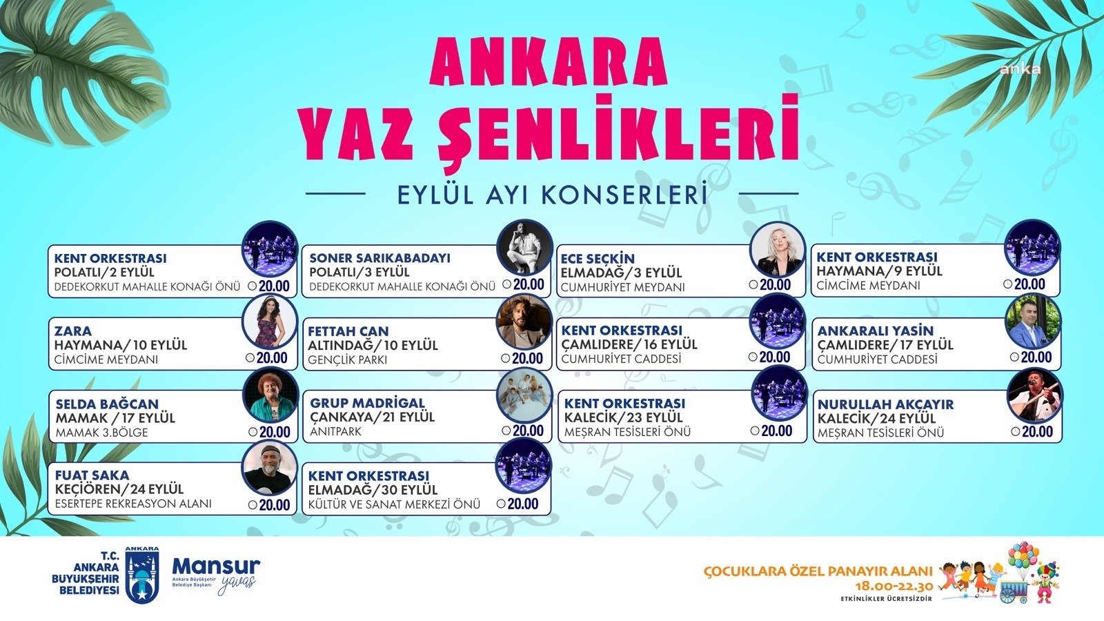 ‘Ankara Yaz Şenlikleri ve Konserleri’ ile ilçelerdeki açık alanlarda ünlü