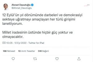 DAVUTOGLU: MILLET IRADESININ USTUNDE HICBIR GUC YOKTUR VE OLMAYACAKTIR