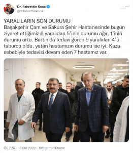 Bakan Koca, Yarali Madencilerin Son Durumunu Acikladi: “Cam ve Sakura Sehir Hastanesi’ndeki 6 Yaralidan 5’inin Durumu Agir”