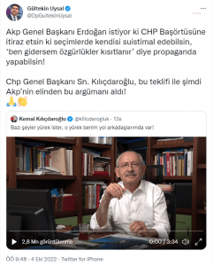 Gultekin Uysal’dan Kilicdaroglu’na Destek: "CHP Genel Baskani Sayin Kilicdaroglu, Bu Teklifi Ile Simdi AKP’nin Elinden Bu Argumani Aldi"