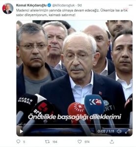 Kilicdaroglu: “Madenci Ailelerimizin Yaninda Olmaya Devam Edecegiz. Ulkemize Ise Artik Sabir Dileyemiyorum, Kalmadi Sabrimiz!”