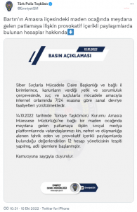 Emniyet Genel Mudurlugu, Patlamaya Iliskin Paylasimlarda Bulunan 12 Kisi Hakkinda Adli Islem Baslatildigini Acikladi