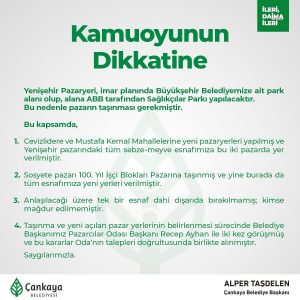 Cankaya Belediyesi Duyurdu: Yenisehir Pazaryerine ‘Saglikcilar Parki’ Yapilacak