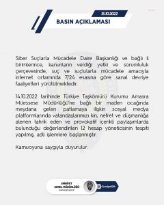 Emniyet Genel Mudurlugu, Patlamaya Iliskin Paylasimlarda Bulunan 12 Kisi Hakkinda Adli Islem Baslatildigini Acikladi