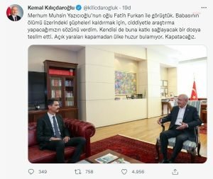 Kilicdaroglu: Merhum Muhsin Yazicioglu’nun Oglu Fatih Furkan Ile Gorustuk. Babasinin Olumu Uzerindeki Supheleri Kaldirmak Icin Ciddiyetle Arastirma Yapacagimizin Sozunu Verdim