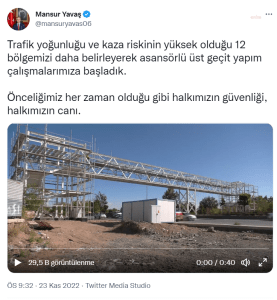 Mansur Yavas: Trafik Yogunlugu ve Kaza Riskinin Yuksek Oldugu 12 Bolgemizi Daha Belirleyerek Asansorlu Ust Gecit Yapim Calismalarimiza Basladik