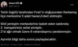 Karkamis’a Roket Saldirisi… Vali Gul: “2 Hemsehrimiz Vefat Etmistir. 2’si Agir Olmak Uzere 6 Vatandasimiz Yaralanmistir”