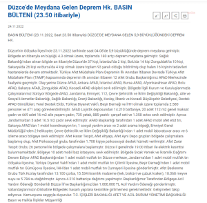 AFAD: Duzce'de Toplam 180 ArtçI Deprem Meydana Geldi. 93 Yaralidan 16'sinin Tedavisi Hastanelerde Devam Ediyor