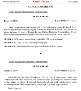 EPDK, 2023 Yilina Iliskin Serbest Tuketici Limitini Bin 100 Kwh’den 1000 Kwh’ye Dusurdu