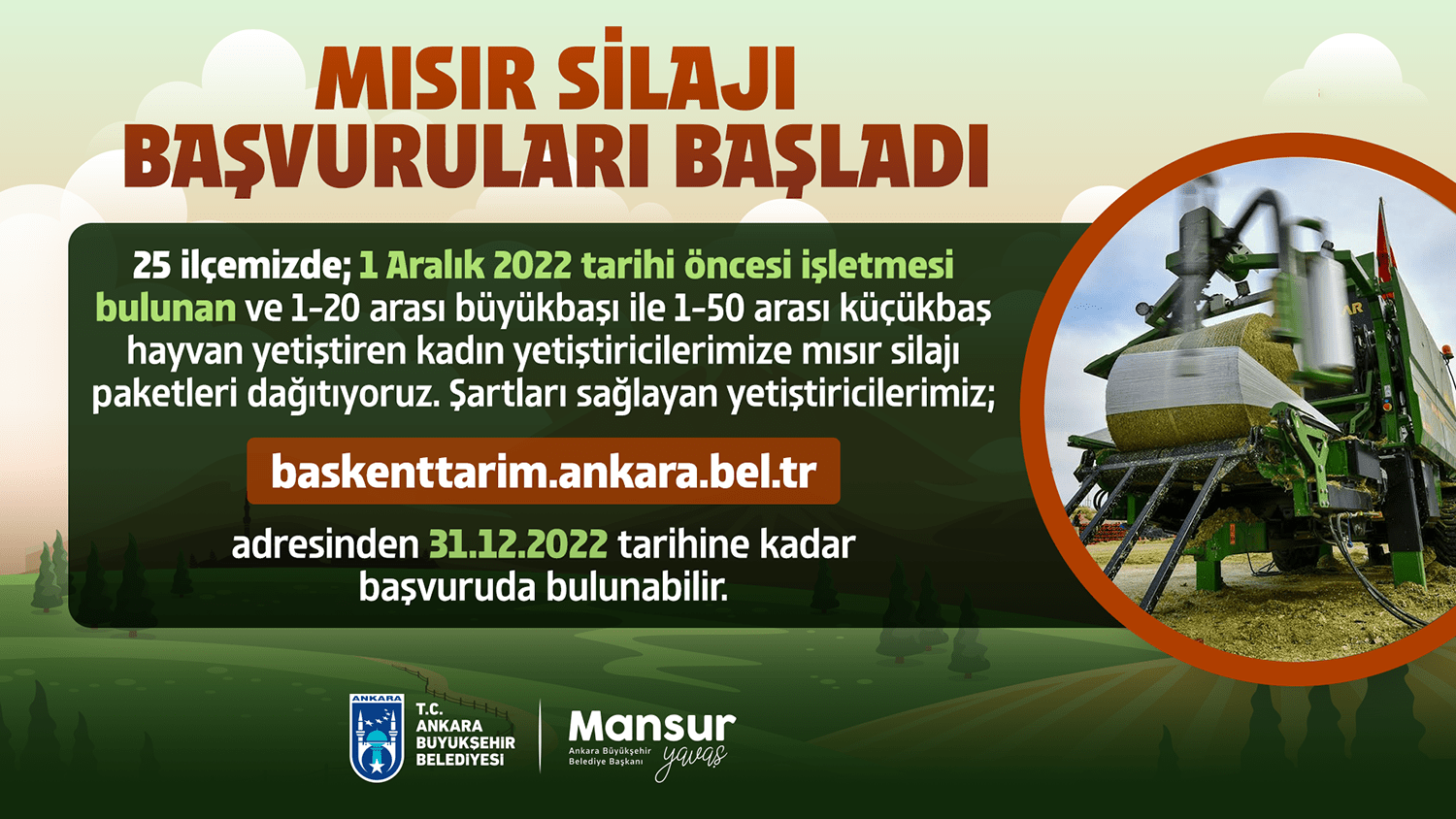 Ankara Büyükşehir Belediyesi, Gölbaşı’ndaki Tarım Kampüsü’nde hasadı gerçekleştirilen mısır silajlarını