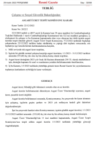 Asgari Ucret Karari Resmi Gazete'de Yayinlandi