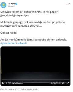IYI Parti: “Milletimiz Gercegi; Dolduramadigi Market Posetinde, Mutfagindaki Yanginda Goruyor… Acliga Mahkûm Edildigimiz Bu Ucube Sistem Gidecek, Yarinlar Senin Olacak”