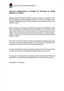 Sosyalist Enternasyonal: "Bu Gelisme Turkiye'deki Demokratik Surecleri Daha da Tehlikeye Atmaktadir"