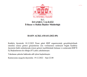 Istanbul Valiligi: Kadikoy’de 87 Kisi Gozaltina Alindi