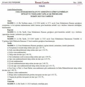 Avukatlara, 2023 Yilinda CMK Tarifesi Gore Odenecek Ucretler de Yuzde 122,93 Oraninda Artirildi