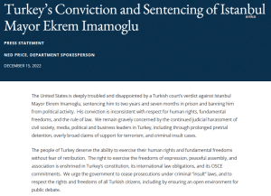 ABD Disisleri Bakanligi Sozcusu Ned Price: Imamoglu'nun Mahkumiyeti Insan Haklarina Saygi Ile Celismektedir