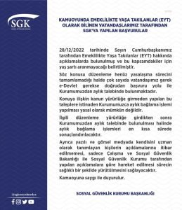 SGK'dan EYT Aciklamasi: Kanun Yururluge Girmeden Aylik Baglanmasi Mumkun Degil