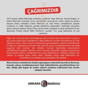 Ankara Barosu: “Kamu Avukatlarinin Ozluk Haklarinin Yeniden Duzenlenmesi, Mali Haklarinin Tatmin Edici Seviyelere Ulastirilmasi Gerekmektedir"