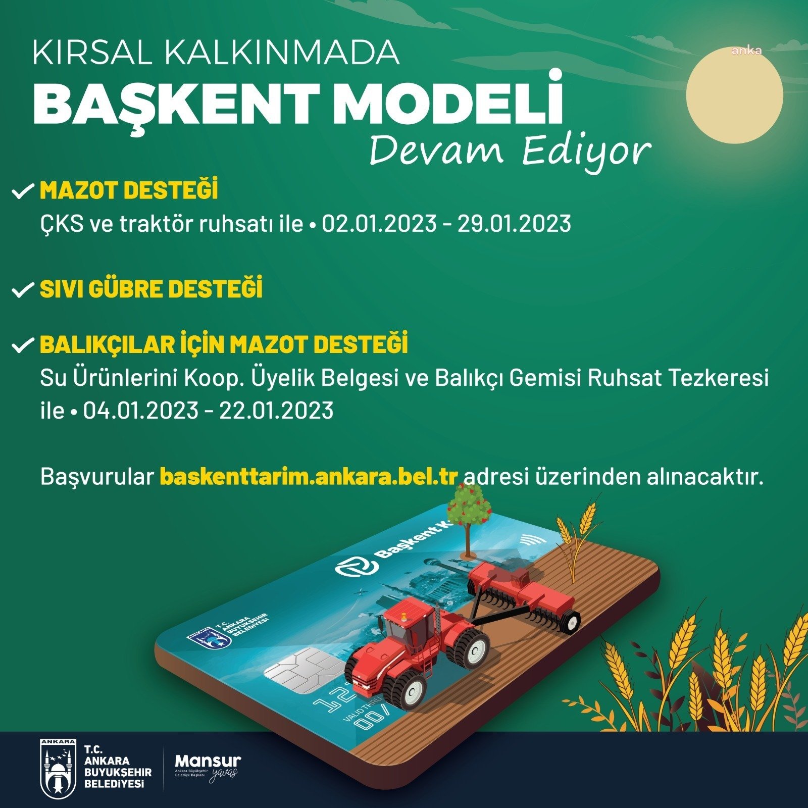 Ankara Büyükşehir Belediyesi'nin, yerli üreticilere yönelik başlattığı mazot ve sıvı gübre