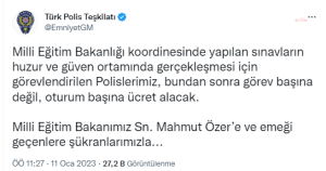 MEB’in Sinavlarinda Gorevlendirilen Polisler Artik Oturum Basina Ucret Alacak