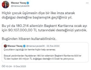 Mansur Yavas Sozunu Tuttu: 180 Bin Aileye Dogal Gaz Destegi Odemesi Yapildi