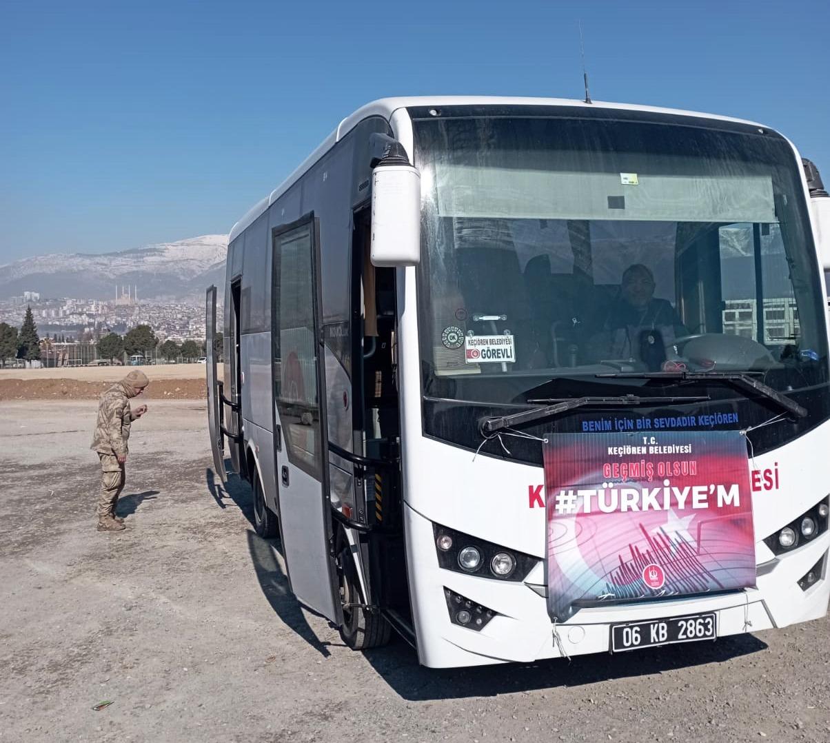 Keçiören Belediyesi tarafından deprem bölgesine gönderilen otobüsler şehir içi ulaşımda