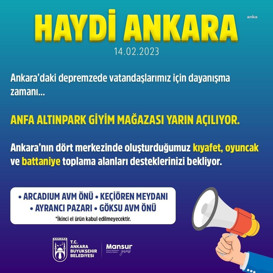 Ankara Büyükşehir Belediyesi (ABB), başkente gelen depremzedelerin ihtiyacını karşılayabilmeleri amacıyla,