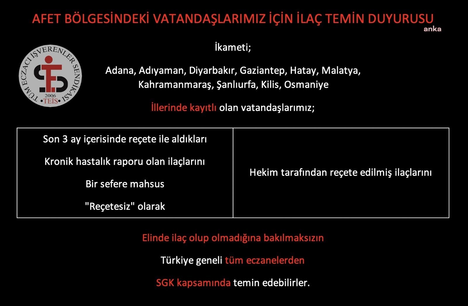 Tüm Eczacı İşverenler Sendikası’nın (TEİS) başvurusu sonucu Sosyal Güvenlik Kurumu