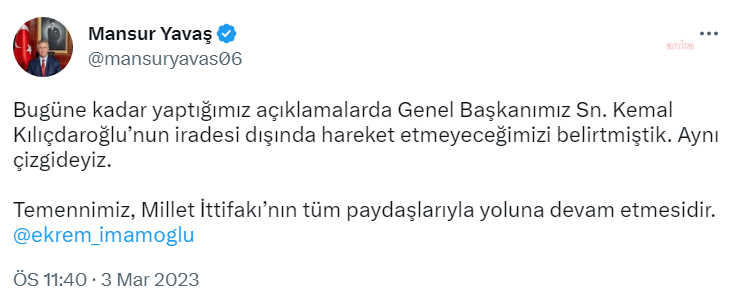 mansur-yavas-bugune-kadar-yaptigimiz-aciklamalarda-genel-baskanimiz-sayin-kemal-kilicdaroglunun-iradesi-disinda-hareket-etmeyecegimizi-belirtmistik-ayni-cizgideyiz