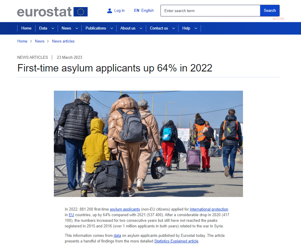 Avrupa İstatistik Dairesi (Eurostat), 2022 yılında Avrupa Birliği (AB) ülkelerine