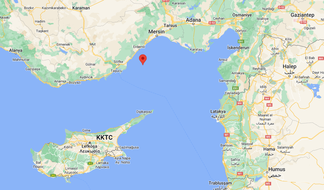 Akdeniz’de, bugün saat 22.59’da, 16.04 kilometre derinlikte, 4.3 büyüklüğünde deprem